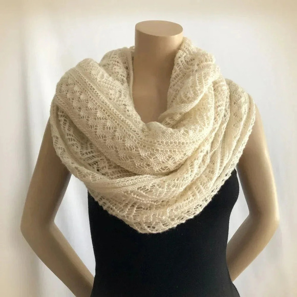 Large Infinity Scarf, Pointelle Crochet Knit - Picture 2 of 9